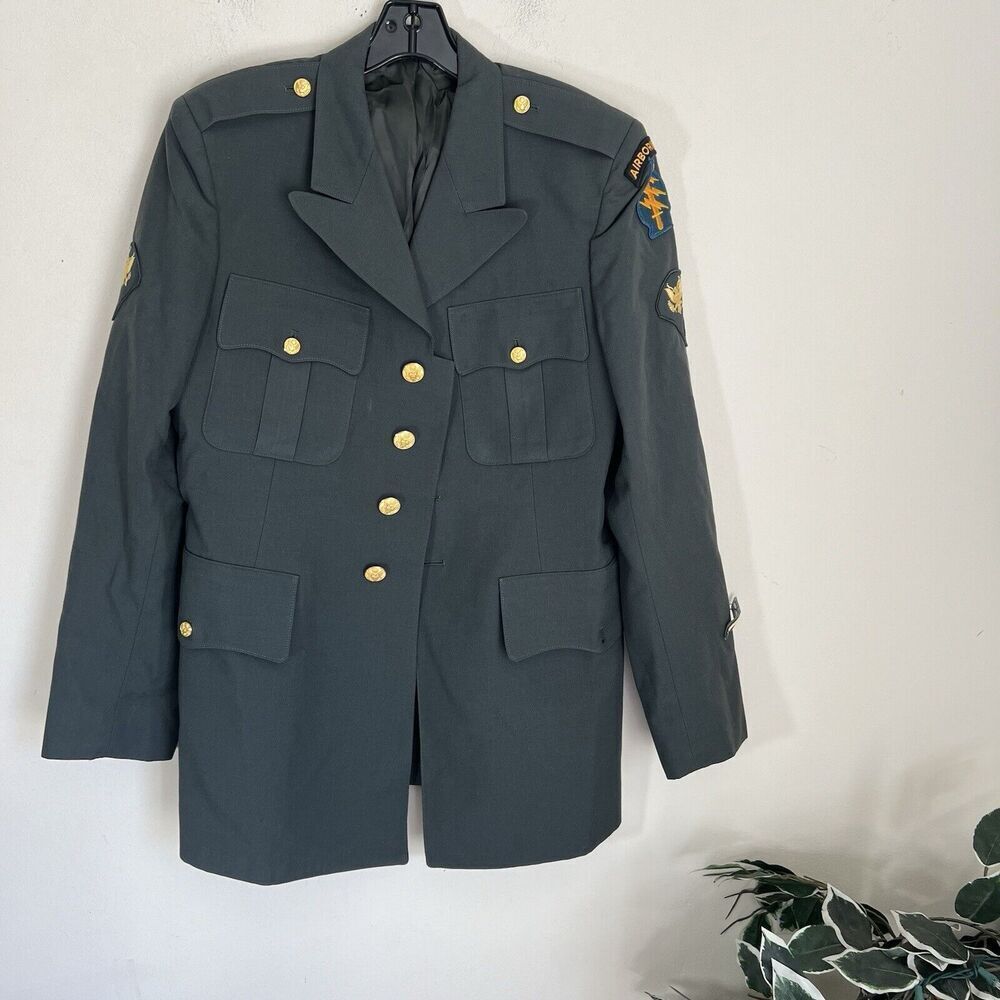 Vintage Airborne Serge US Army Green AG-344 Uniform Dress Coat Jacket + Cap 40R